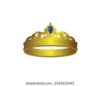 Diseño de Vector de una corona real hecha de oro que generalmente lleva un noble, ya sea un rey o una reina, con una piedra preciosa azul en la parte superior