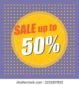 Vector Design sale banner for big sale and a discount with a template color retro. Banner with discount on a graphic retro background with violet square and yellow.