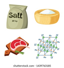 Vector design of salt and food logo. Set of salt and mineral stock symbol for web.