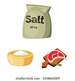 Vector design of salt and food logo. Set of salt and mineral vector icon for stock.