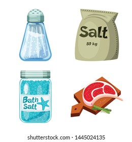 Vector design of salt and food sign. Set of salt and mineral stock symbol for web.