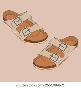 vector design of sandals, a type of popular Birkenstock with a combination of light brown colors