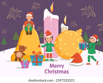 Vector design of Santa with gift in Merry Christmas Holiday celebration background