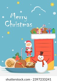 Vector design of Santa with gift in Merry Christmas Holiday celebration background