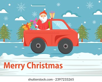 Vektordesign des Weihnachtsmannes mit Geschenk auf fröhlichem Weihnachtsfeierhintergrund