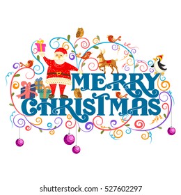 Vector design of Santa with gift in Merry Christmas Holiday celebration background