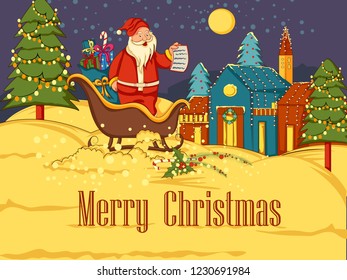 Vector design of Santa Sleigh full of gift for Merry Christmas Holiday celebration background