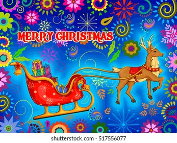 Vector design of Santa Sleigh full of gift for Merry Christmas Holiday celebration background