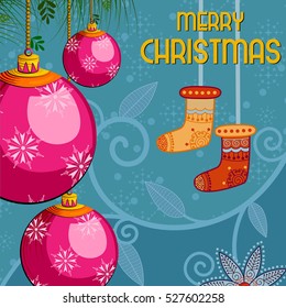 Vector design of Santa Stocking for Merry Christmas Holiday celebration background