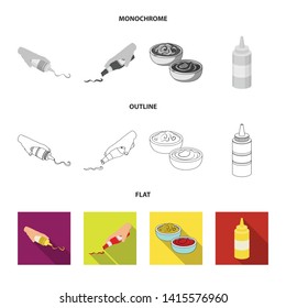 Vector design of sauce and condiment symbol. Set of sauce and bowl stock vector illustration.
