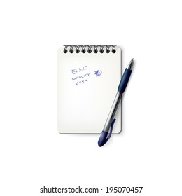 Vector design. Scalable and adjustable 3d, photo realistic mock up pocket note book and a pen background illustration with minimal white surface,  content holder