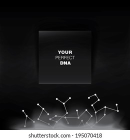 Vector design of a scalable eps10 abstract geometric black backgrounds with a molecule shaped graphic for web, brochure, infographics, page layout template or other media