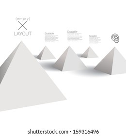 Vector design. Scalable stylized abstract geometric  3d minimal illustration of  pyramids in an empty  white space composition for info graphics, for website, brochure, infographics & universal use