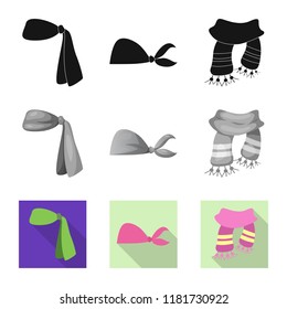 Vector design of scarf and shawl icon. Set of scarf and accessory stock symbol for web.