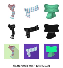 Vector design of scarf and shawl icon. Collection of scarf and accessory stock symbol for web.