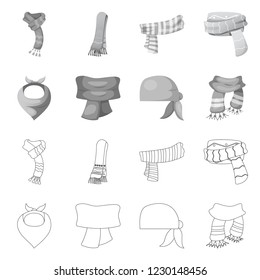 Vector design of scarf and shawl icon. Set of scarf and accessory stock symbol for web.