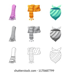 Vector design of scarf and shawl logo. Set of scarf and accessory stock symbol for web.