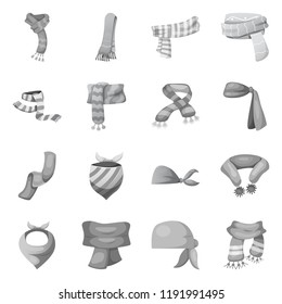 Vector design of scarf and shawl logo. Set of scarf and accessory stock symbol for web.