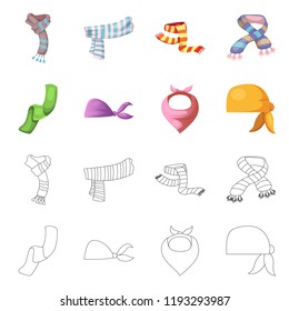 Vector design of scarf and shawl logo. Set of scarf and accessory stock vector illustration.