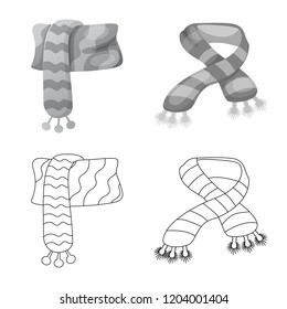 Vector design of scarf and shawl logo. Set of scarf and accessory stock vector illustration.