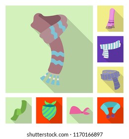 Vector design of scarf and shawl sign. Collection of scarf and accessory stock symbol for web.