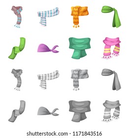 Vector design of scarf and shawl sign. Collection of scarf and accessory stock symbol for web.