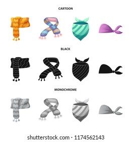 Vector design of scarf and shawl sign. Set of scarf and accessory stock symbol for web.