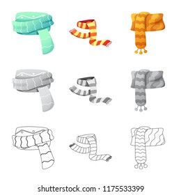 Vector design of scarf and shawl sign. Collection of scarf and accessory stock symbol for web.