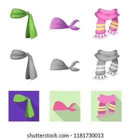 Vector design of scarf and shawl sign. Collection of scarf and accessory stock symbol for web.