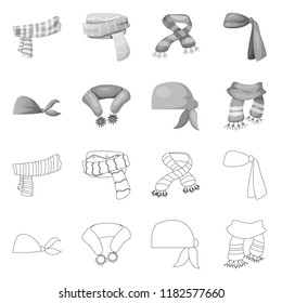 Vector design of scarf and shawl sign. Collection of scarf and accessory stock symbol for web.