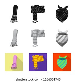 Vector design of scarf and shawl sign. Collection of scarf and accessory stock symbol for web.
