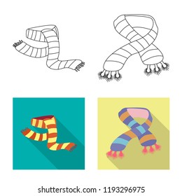 Vector design of scarf and shawl sign. Collection of scarf and accessory stock symbol for web.