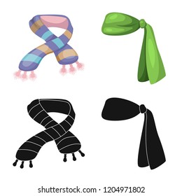 Vector design of scarf and shawl sign. Set of scarf and accessory stock symbol for web.