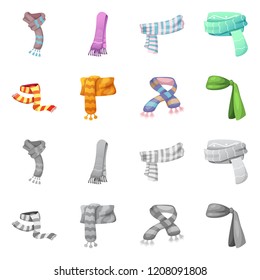 Vector design of scarf and shawl sign. Set of scarf and accessory stock vector illustration.