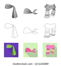 Vector design of scarf and shawl sign. Collection of scarf and accessory stock symbol for web.