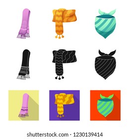 Vector design of scarf and shawl sign. Collection of scarf and accessory stock symbol for web.