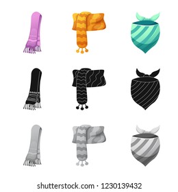 Vector design of scarf and shawl sign. Collection of scarf and accessory stock symbol for web.