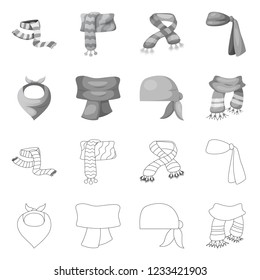 Vector design of scarf and shawl sign. Set of scarf and accessory stock vector illustration.