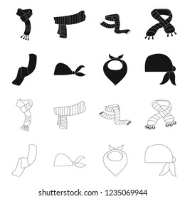 Vector design of scarf and shawl sign. Collection of scarf and accessory stock symbol for web.