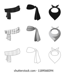 Vector design of scarf and shawl symbol. Collection of scarf and accessory stock vector illustration.
