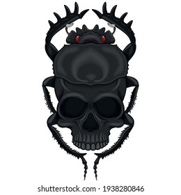 Vector design of scary beetle with skull, illustration of death shape beetle