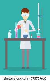 Vector design of scientist in his chemistry lab.