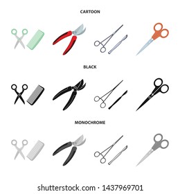 Vector design of scissor and craft logo. Set of scissor and open stock vector illustration.