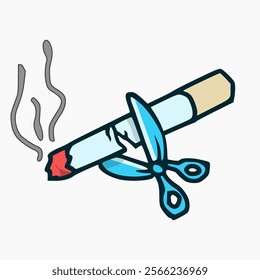 vector design of scissors cutting a lit cigarette