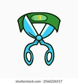 vector design of scissors cutting money. price discount cartoon symbol design on white background