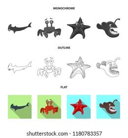 Vector design of sea and animal icon. Set of sea and marine stock vector illustration.