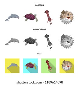 Vector design of sea and animal icon. Collection of sea and marine stock symbol for web.