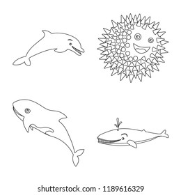 Vector design of sea and animal icon. Collection of sea and marine stock vector illustration.