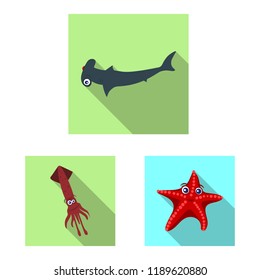 Vector design of sea and animal icon. Set of sea and marine vector icon for stock.