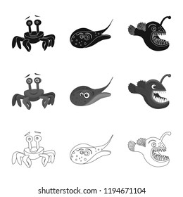 Vector design of sea and animal icon. Collection of sea and marine stock symbol for web.